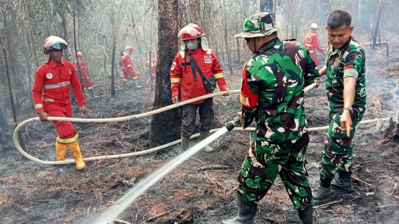 Tim gabungan secara bersama-sama berupaya mengendalikan kobaran api agar tidak merambat ke kawasan lain.