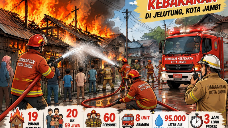 Ilustrasi kebakaraan di Jelutiung - Kota Jambi yang menghanguskan 19 unit rumah