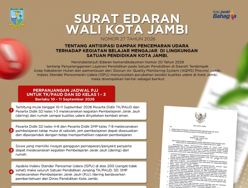 Edaran Walikota Jambi terkait sekolah saat kabut asap