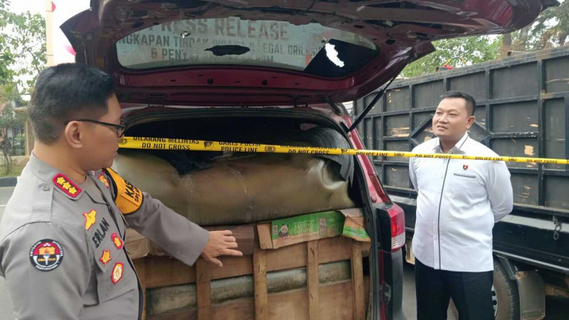 Petugas menunjukkan barang bukti berupa 22.800 liter BBM ilegal yang berhasil diamankan dalam dua pekan operasi 