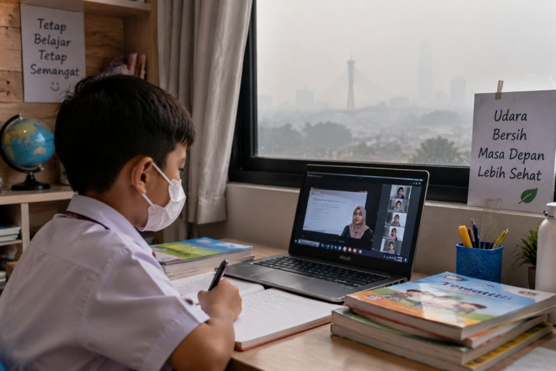 Foto ilustrasi siswa belajar daring